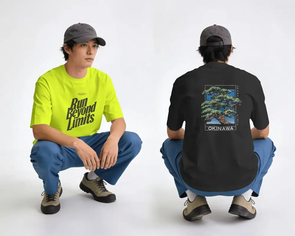 Studio Squat Model T Shirt Mockup With Front And Back View On Clean Minimal Background