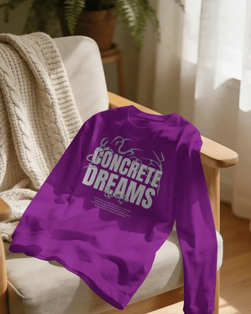 Sunlit Living Room Long Sleeve Shirt Mockup Draped On Chair With Knit Blanket And Warm Daylight