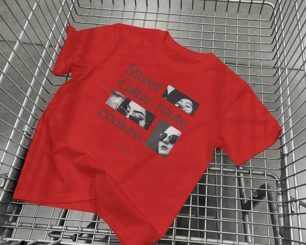 Shopping Cart T Shirt Mockup With Flat Lay Apparel Display And Metal Basket Background