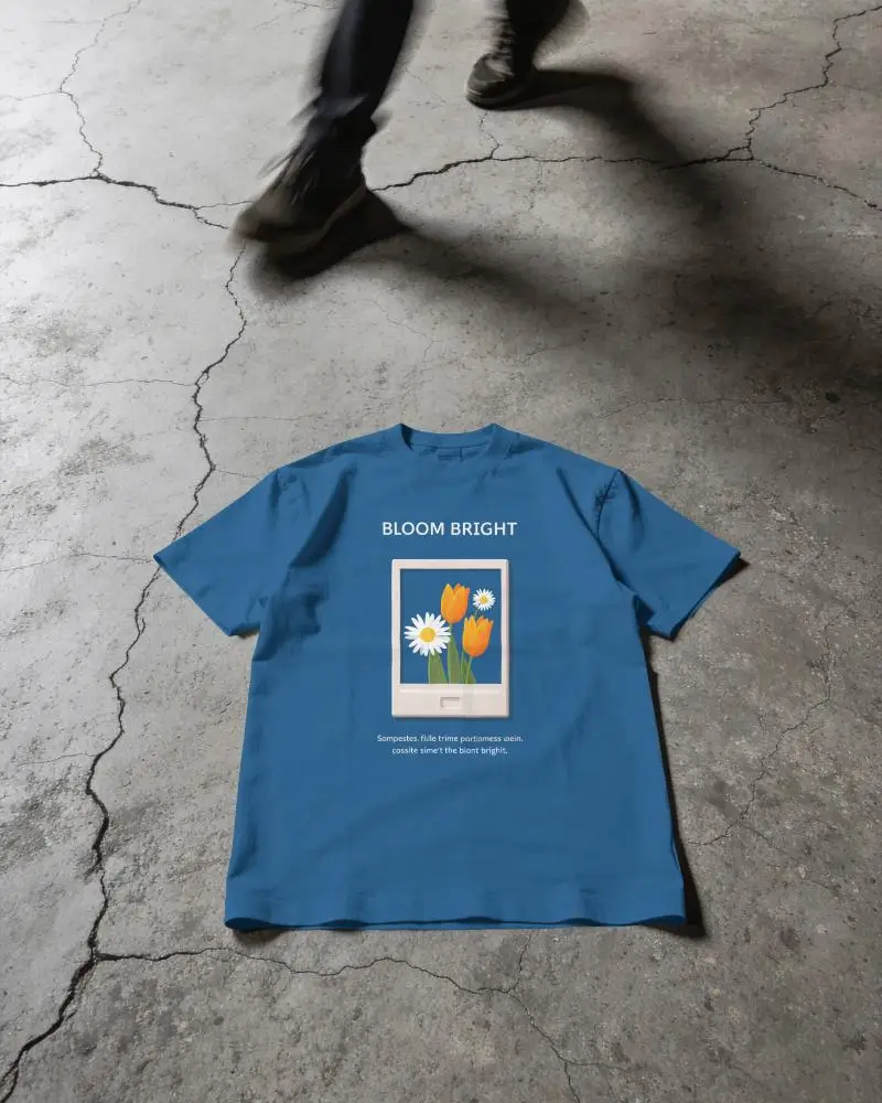 Plain Basic Casual Crewneck Tshirt Mockup Laying On Textured Cracked Concrete Floor