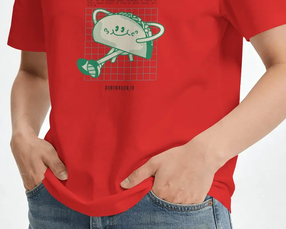 Closeup T Shirt Mockup With Hands In Jeans Pockets And Natural Fabric Folds Cotton Texture Detail