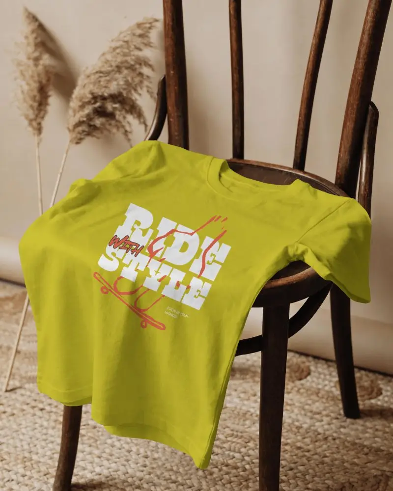 Chair Draped T Shirt Mockup With Rattan Floor And Dried Pampas Grass Boho Style Styling Elements