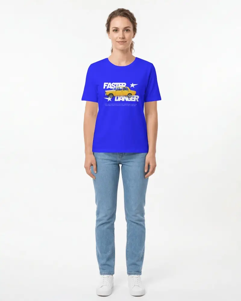 Front View Womens T Shirt Mockup Standing Model Clean White Studio Background Full Body Shot