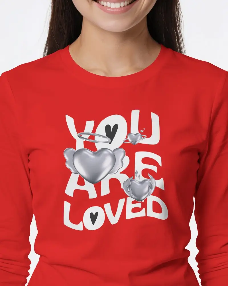 Closeup Womens Long Sleeve T Shirt Mockup With Smiling Model And Soft Studio Light Subtle Fabric