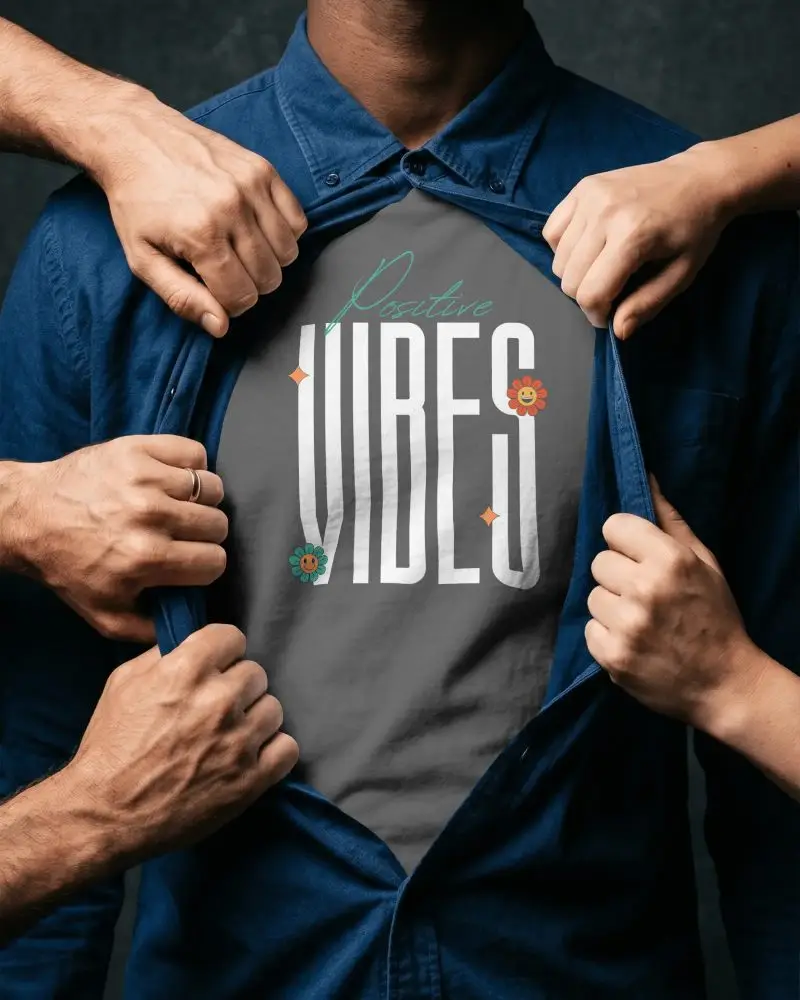 Premium Quality Basic White Tshirt Mockup With Multiple Hands Holding Open Shirt Front View