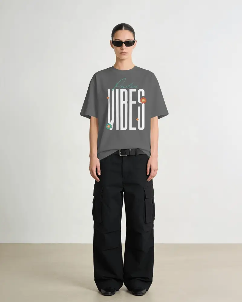 Minimal Studio T Shirt Mockup Female Model Wearing Sunglasses With Straight Front View Pose