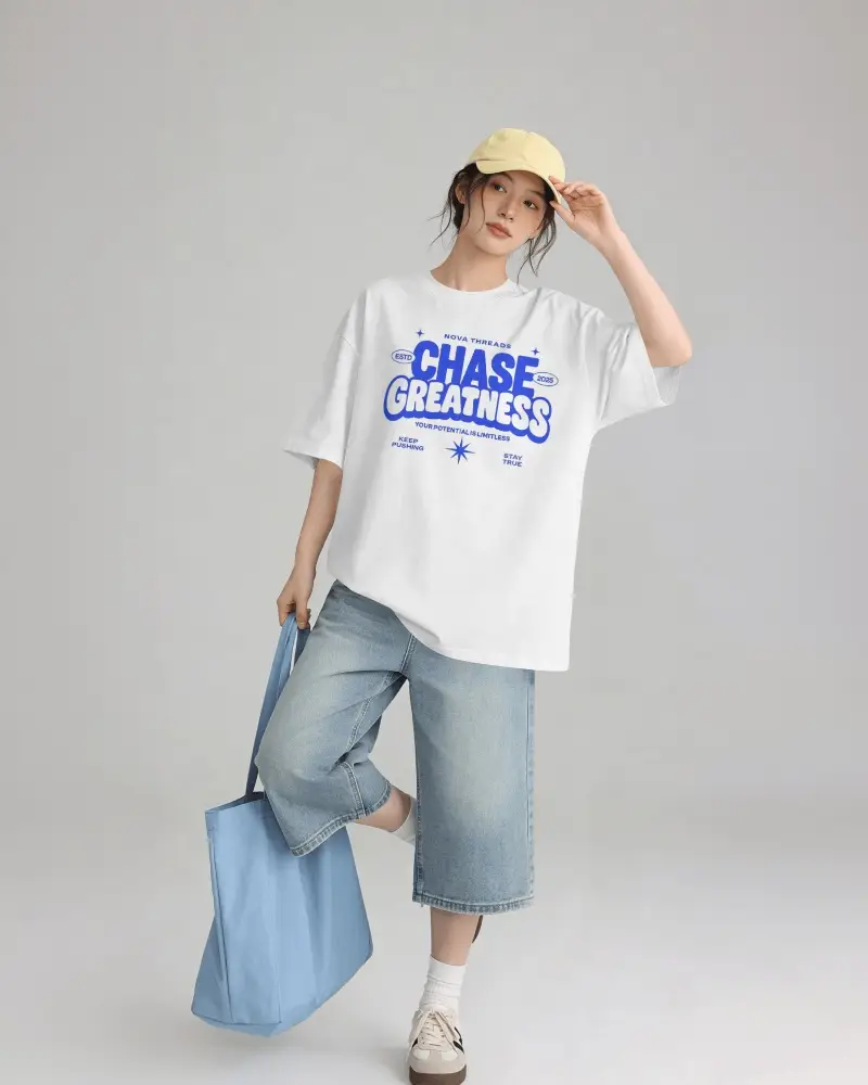 Oversized T Shirt Mockup Female Model Adjusting Cap In Clean Lifestyle Fashion Setting