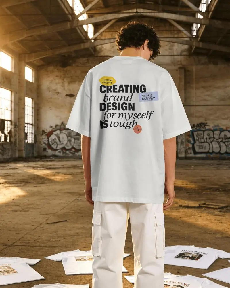 Back View T Shirt Mockup Male Model Standing In Abandoned Warehouse With Industrial Streetwear Mood