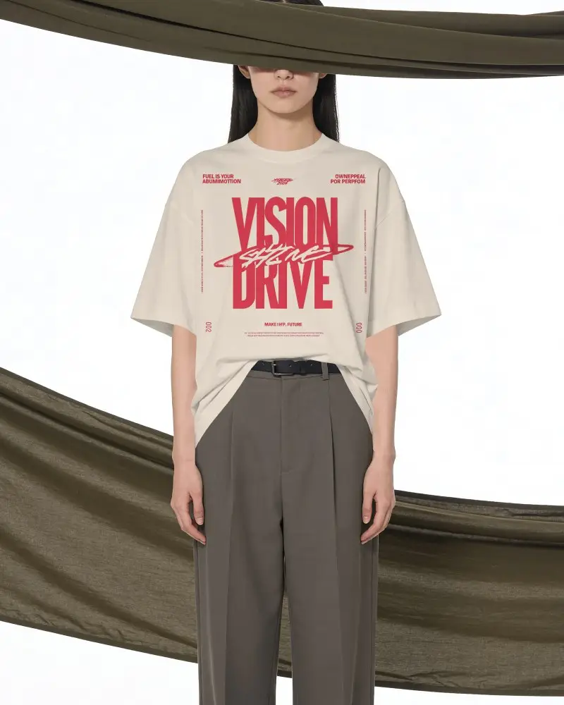 Draped Fabric Studio T Shirt Mockup Female Model Standing Front With Minimal Editorial Composition