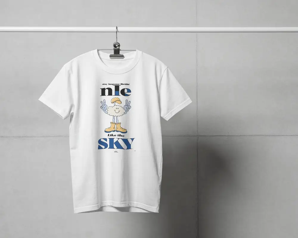 Minimal Hanging T Shirt Mockup On Clamp Rack With Clean Concrete Wall Background