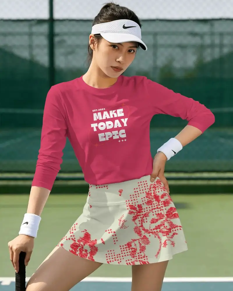 Breathable Athletic Long Sleeve Tshirt Mockup For Women Performance Tennis Training Apparel