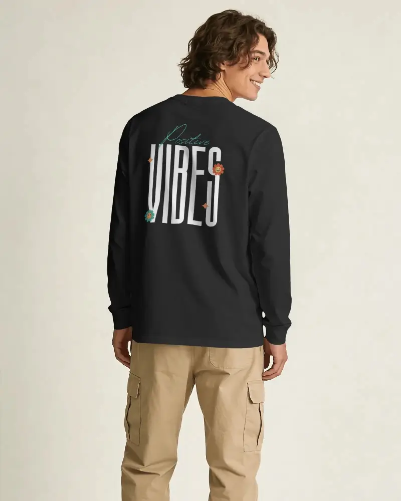 Premium Quality Soft Fabric Long Sleeve Tshirt Mockup Back View Model Posing Relaxed