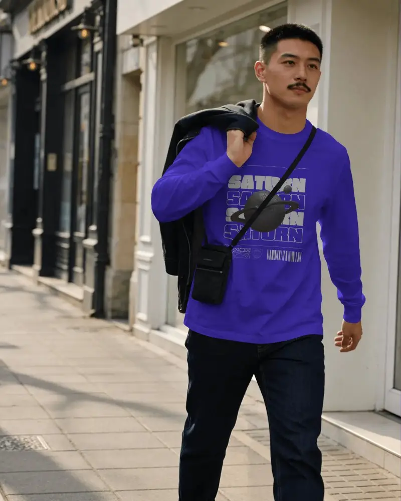 Casual Long Sleeve Tshirt Mockup Outdoor Street Style Fashionable Everyday Wear Men