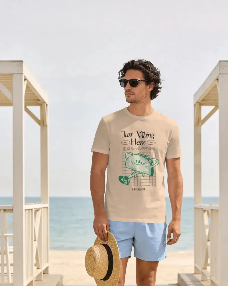Casual Short Sleeve Plain Tshirt Mockup Summer Beach Outdoor Trendy Men Fashion Wear