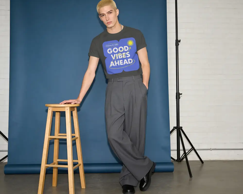 Casual Stylish Mens Plain Cotton Tshirt Mockup With Tailored Trousers Fashion Look