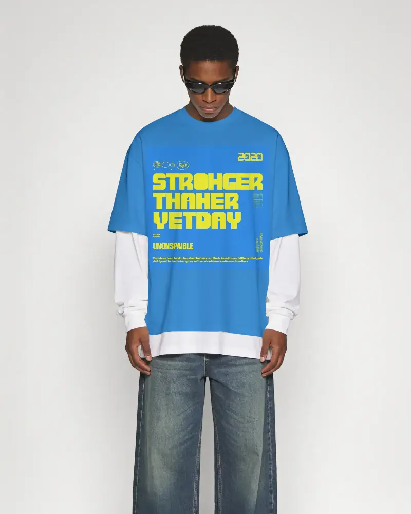 Urban Layered Long Sleeve T Shirt Mockup Fashionable Streetwear Style For Men
