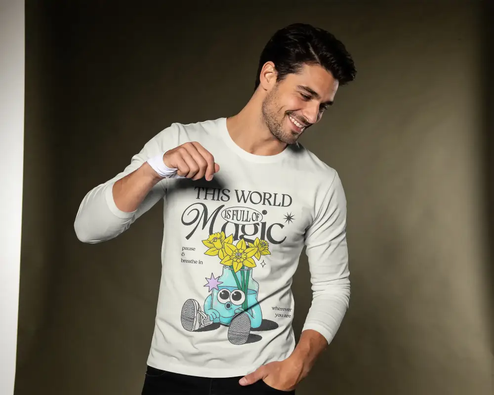 Mens Long Sleeve Tshirt Mockup Slim Fit Casual Wear Stylish Modern Apparel Photoshoot