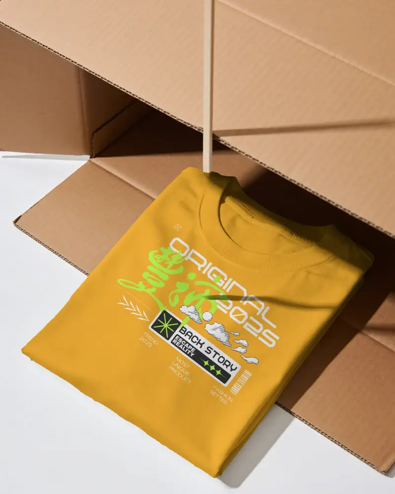 Soft Combed Cotton Folded Tshirt Packaging Mockup For Retail Promotion