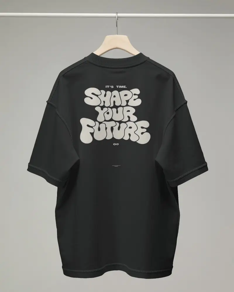 Oversized Tshirt Mockup Back View Hanging On Wooden Hanger With Exposed Seam Details