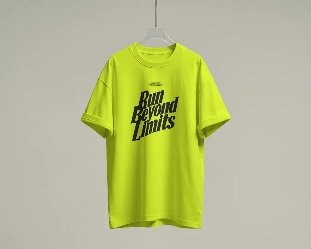 Hanging Tshirt Mockup Front View On Transparent Hanger With Minimal Studio Background