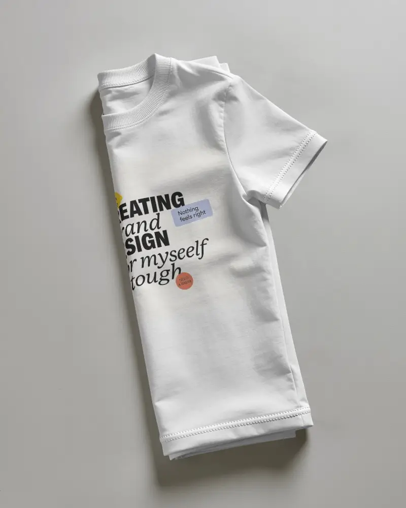 Folded Tshirt Mockup Diagonal Flat Lay With Crew Neck And Dramatic Side Lighting