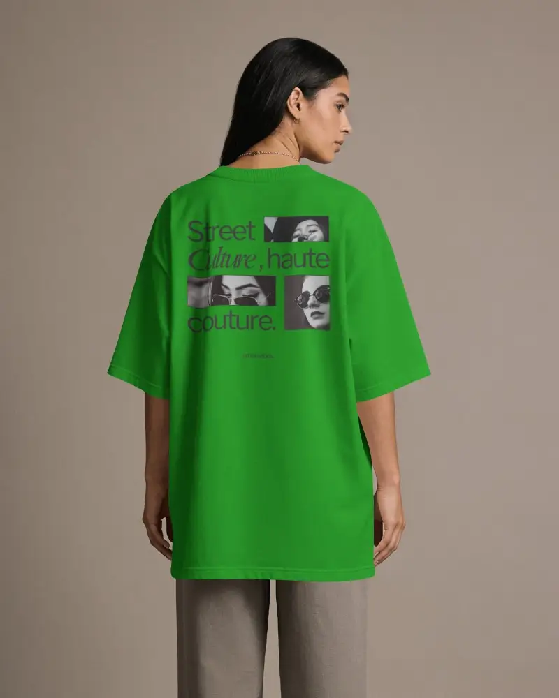 Female Model Tshirt Mockup Back View With Oversized Fit And Minimal Studio Background