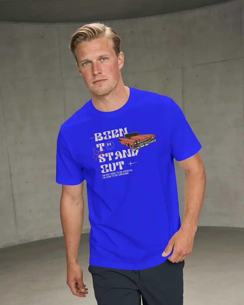 Mens Crew Neck T Shirt Mockup With Model Stepping Toward Camera Inside Curved Concrete Interior