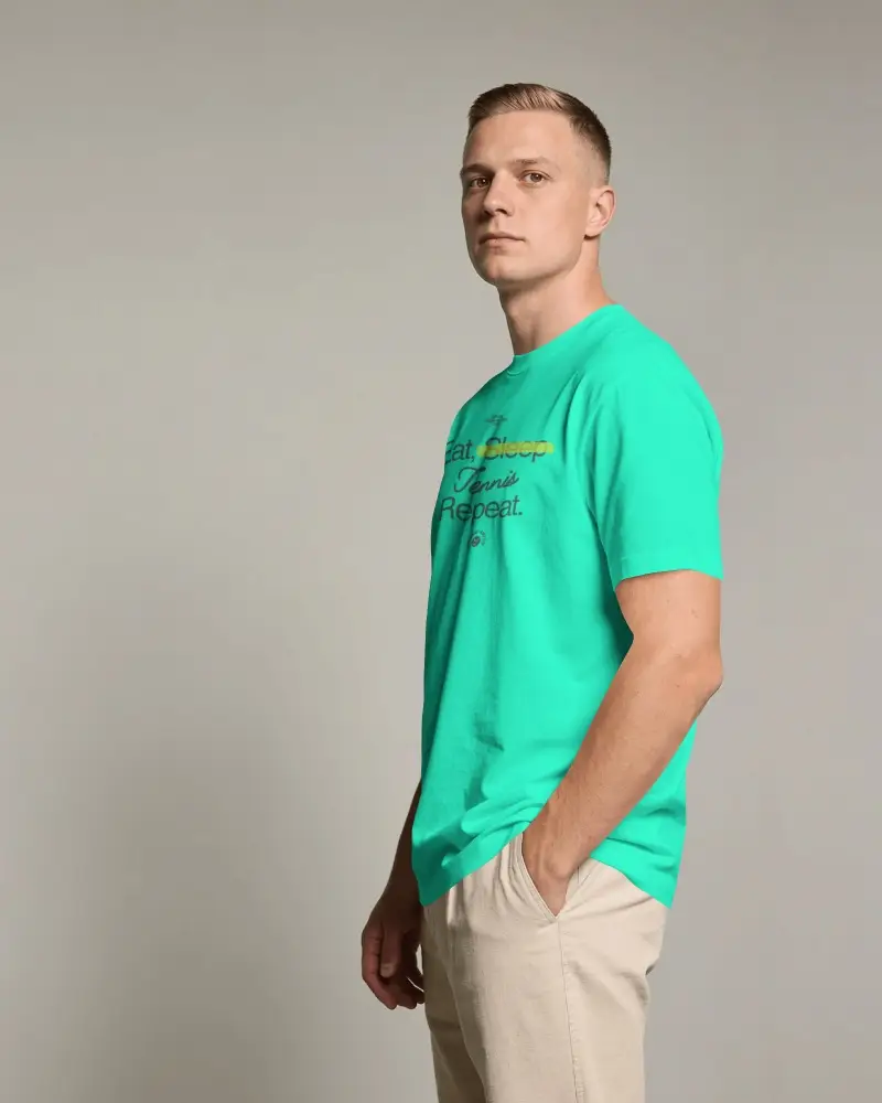 Minimal Studio Mens Tee Mockup Featuring Tailored Trousers And Clean Side Silhouette