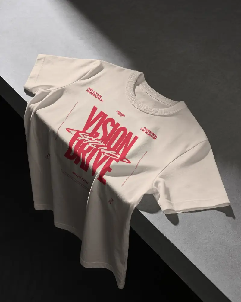 Flat Lay T Shirt Mockup With Soft Fabric Drape And High Contrast Architectural Shadows
