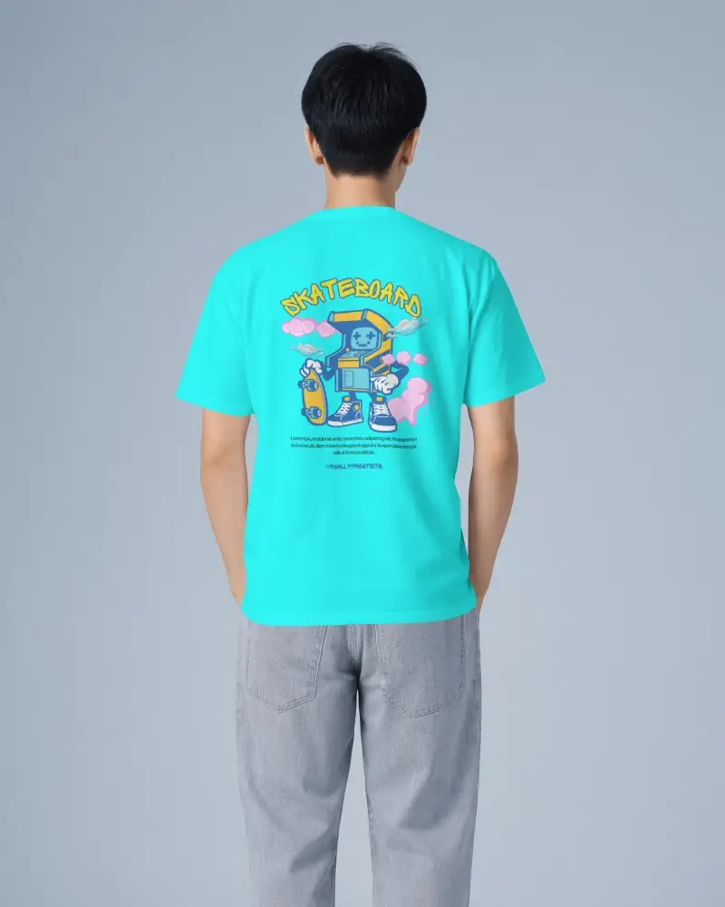 Ecommerce T Shirt Mockup Showing Unobstructed Back Design Area Short Sleeves And Casual Trouser