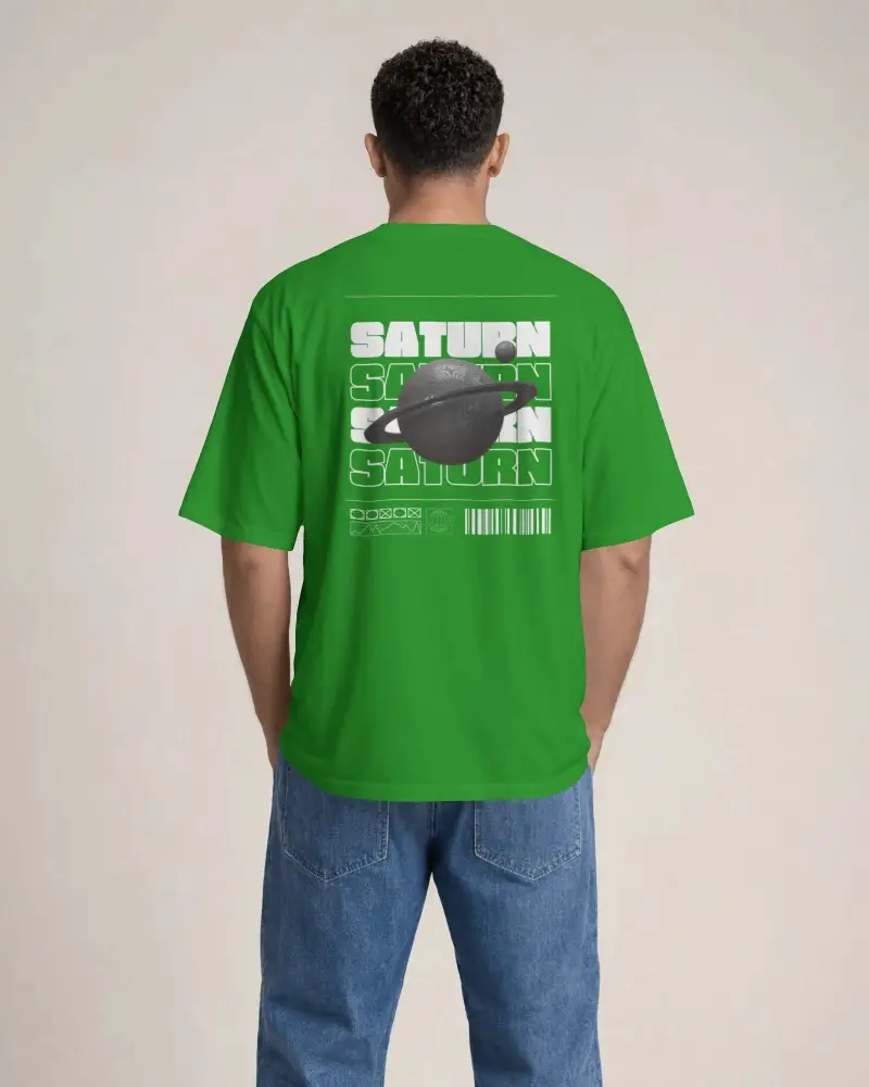 Oversized Back T Shirt Mockup Featuring Male Model With Dropped Shoulders And Straight Relaxed