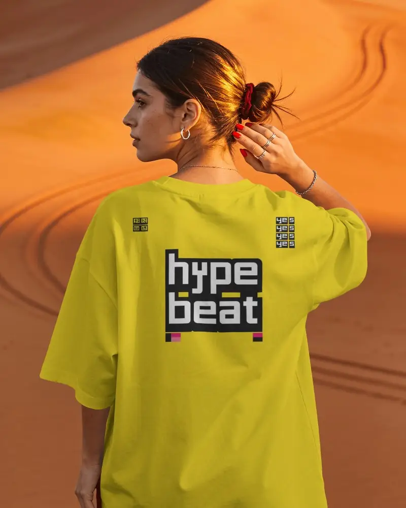 Atmospheric T Shirt Mockup Model Back Turned Oversized Tee Desert Landscape Warm Sunset Hues