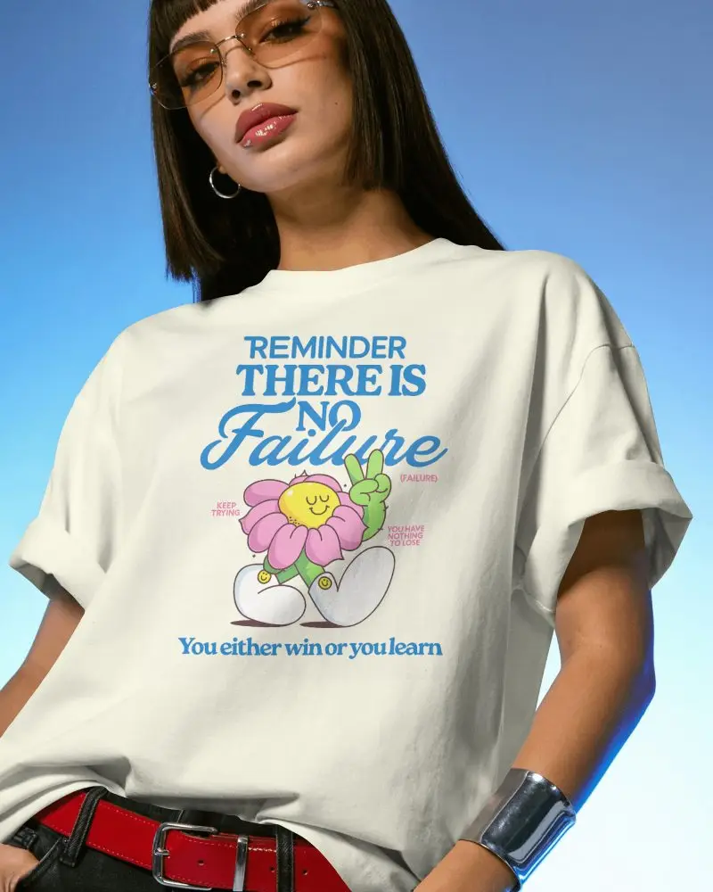 Oversized T Shirt Mockup Female Model Wearing Tinted Sunglasses Against Vibrant Blue Background