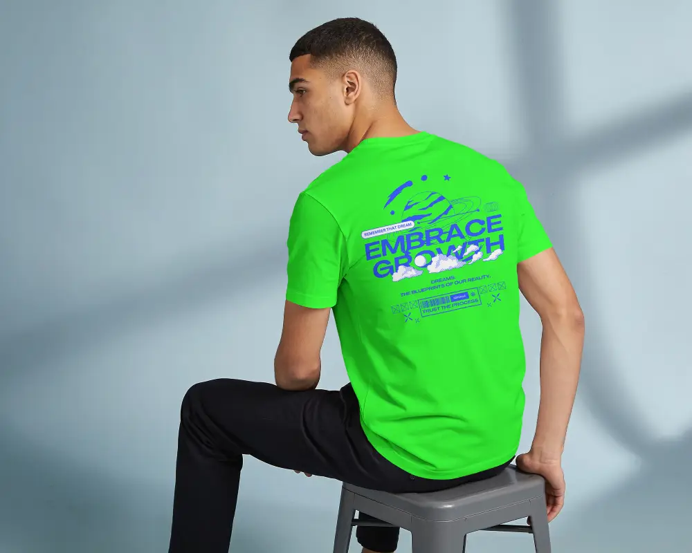 Male Model Wearing Soft Cotton Tshirt Back View For Fashion Brand Presentation