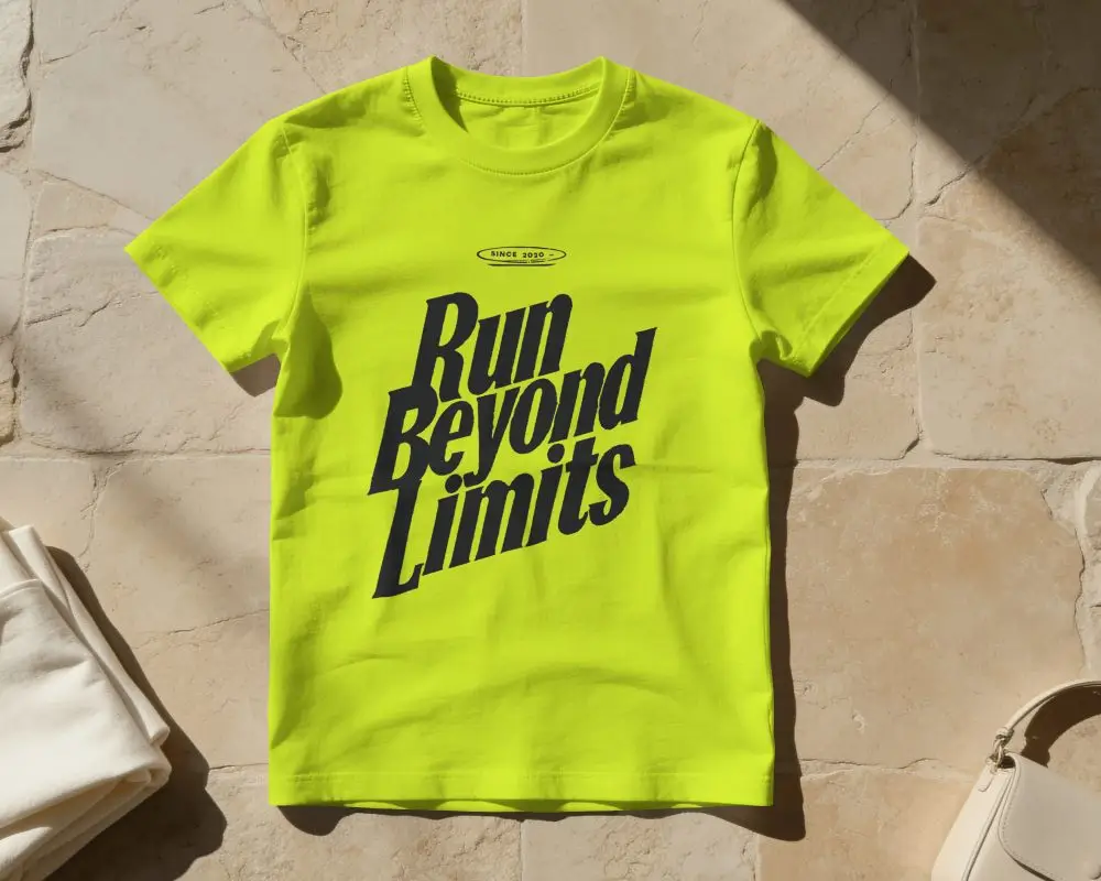T Shirt Mockup Flat Lay On Textured Stone Surface With Strong Natural Sunlight And Sharp Shadows