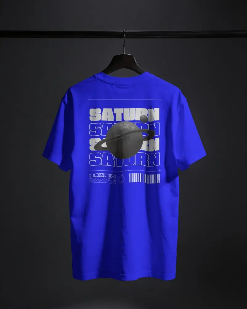 Back View T Shirt Mockup Hanging On Dark Wooden Hanger Against Black Studio Background