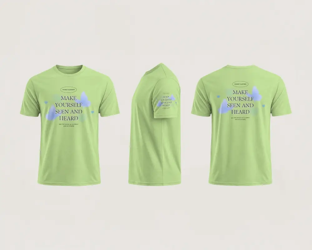 Front Side Back T Shirt Mockup With Realistic Fabric Texture And Clean Studio Presentation