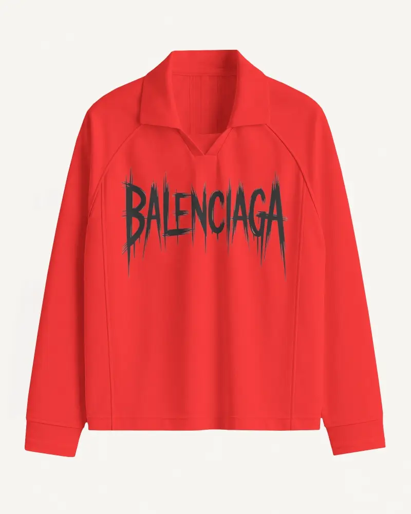 Long Sleeve Polo Shirt Mockup Front View With Raglan Seams And Structured Collar Detail
