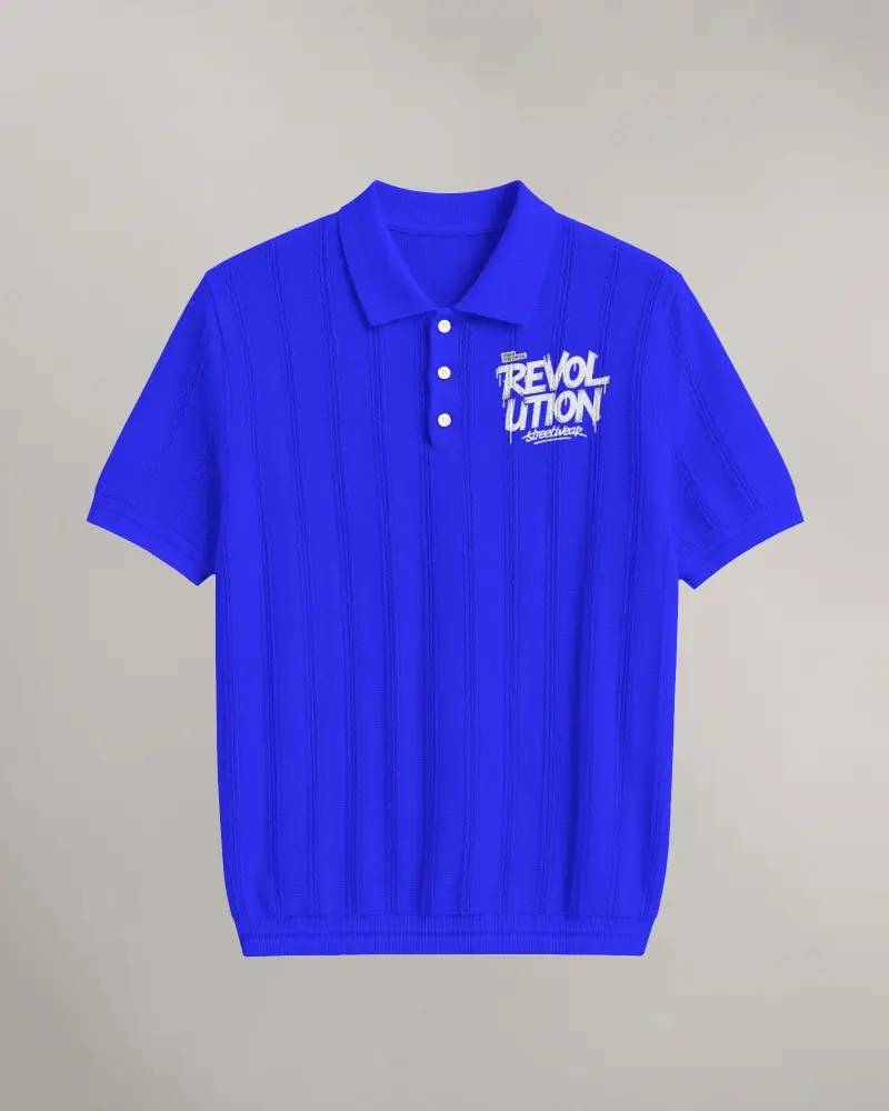 Vertical Knit Polo Shirt Mockup With Textured Rib Columns And Structured Collar Front Display