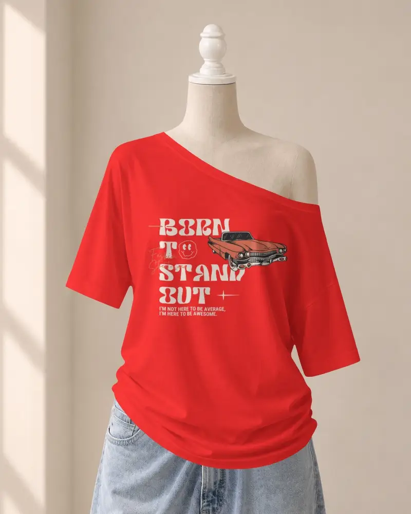 Quiet Luxury Off Shoulder T Shirt Mockup On Mannequin With Soft Window Shadow And Denim Jeans