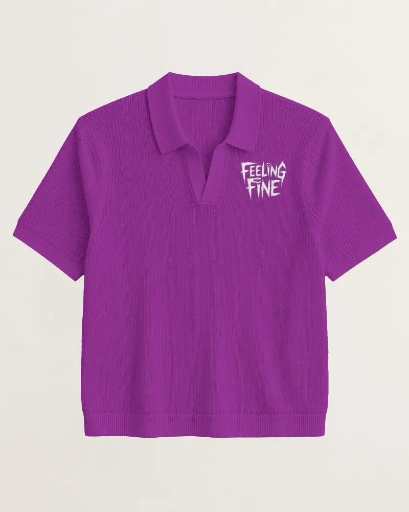 Ribbed Polo Knit Mockup With Open V Neck Collar And Textured Short Sleeve Construction