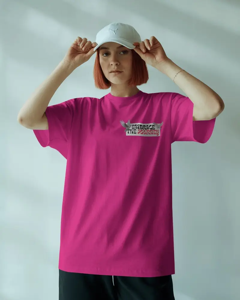 Front Facing Tshirt Mockup Girl In Plain White Tee With Cap In Soft Lit Room Calm Modern Interior
