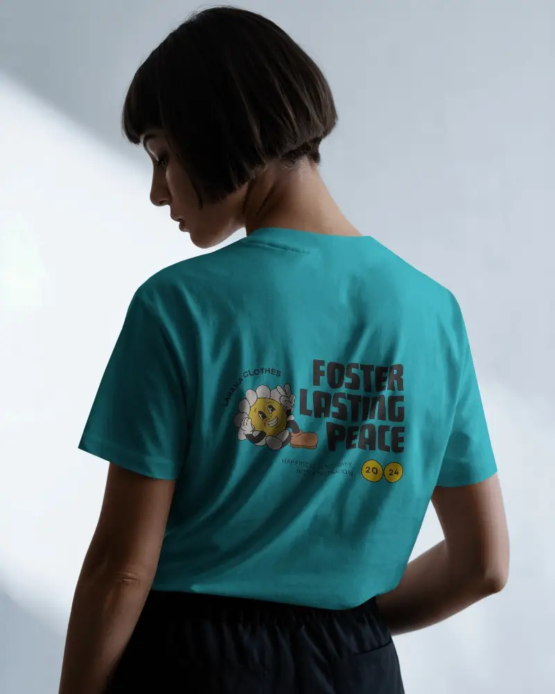 Side Lit T Shirt Mockup Woman Turning Away Showing Back Design In Soft Natural Light Scene