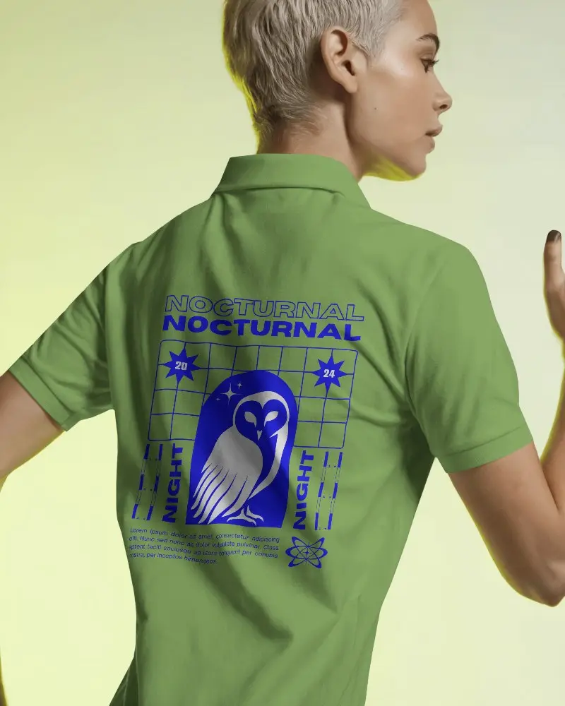 High Contrast Polo T Shirt Mockup Profile Pose With Clean Back Print And Modern Studio Light