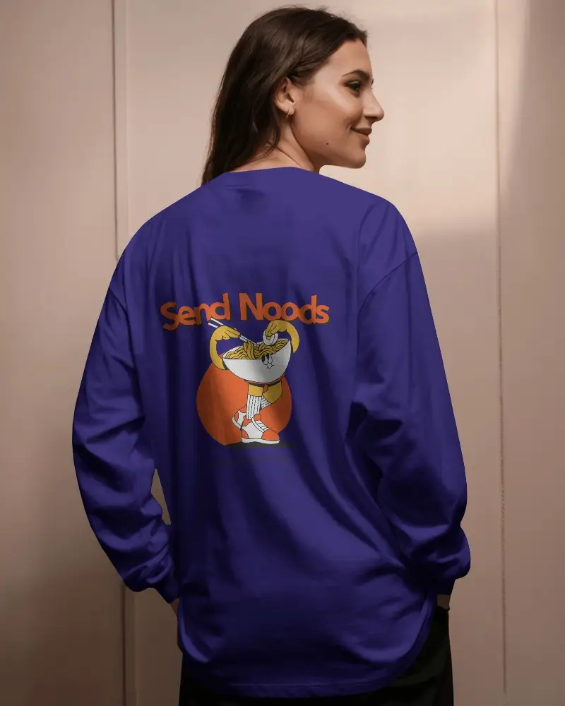 Long Sleeve Back Tshirt Mockup Female Model Smiling In Soft Shadowed Indoor Lighting