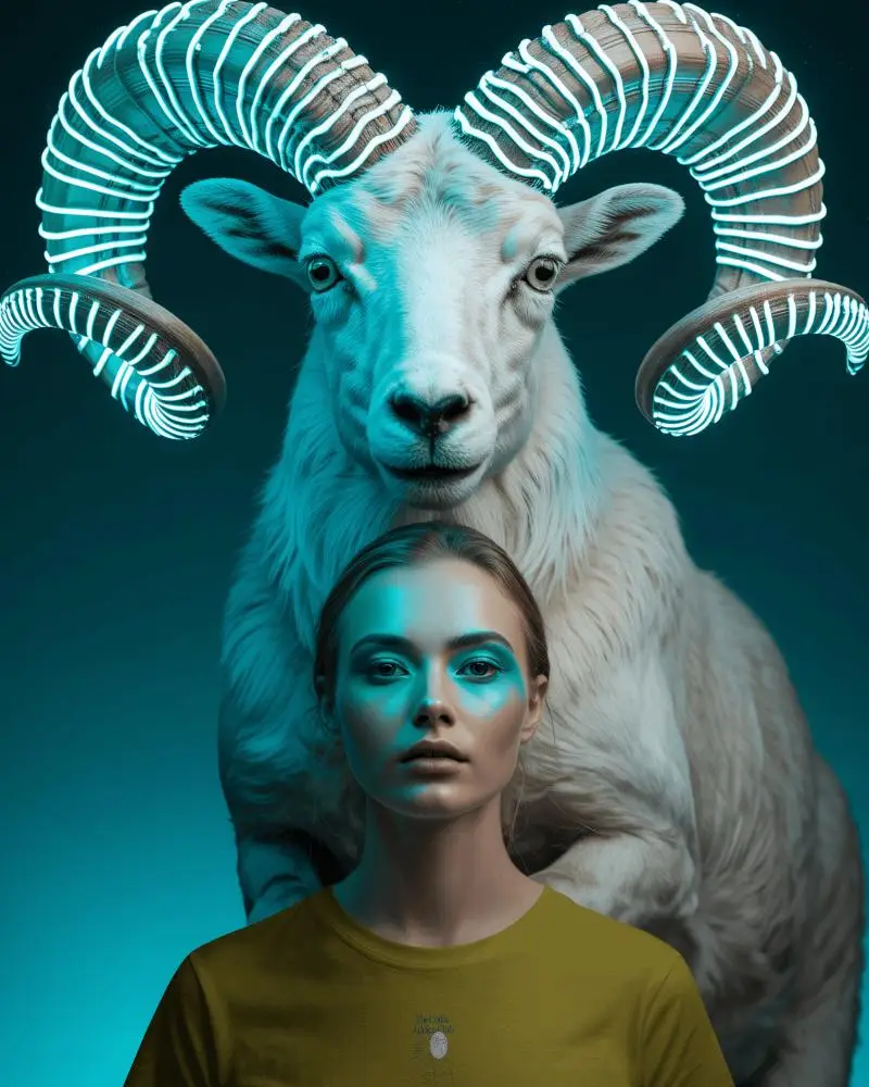 Futuristic Neon Goat Art Tshirt Mockup Minimalistic Fashion Apparel Design Template