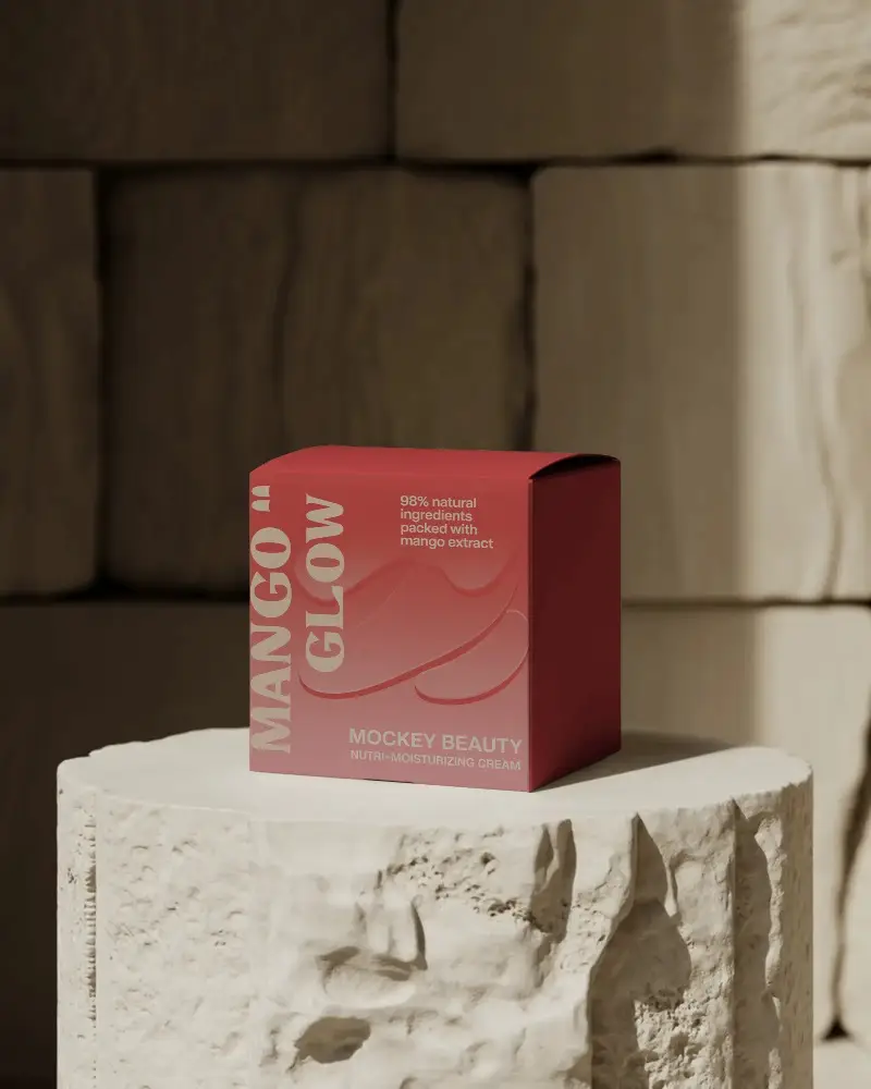 Cuboid Box On Pedestal Stone Wall Backdrop Sculpted Base Hard Shadow Luxury Brand Packaging 0385