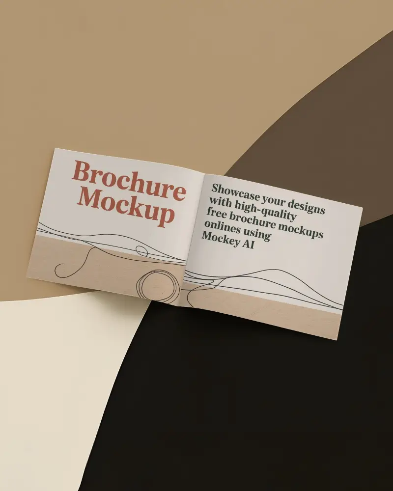 Open Landscape Brochure Mockup On Earthy Wave Background Neutral Tones Modern And Minimal Style