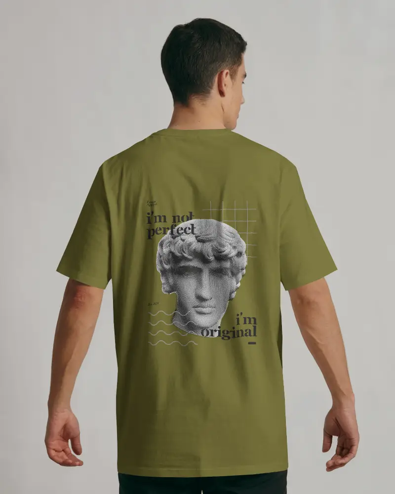 Clean Back Tshirt Mockup Male Model Facing Away In Neutral Studio Light For Clear Design Display 02032