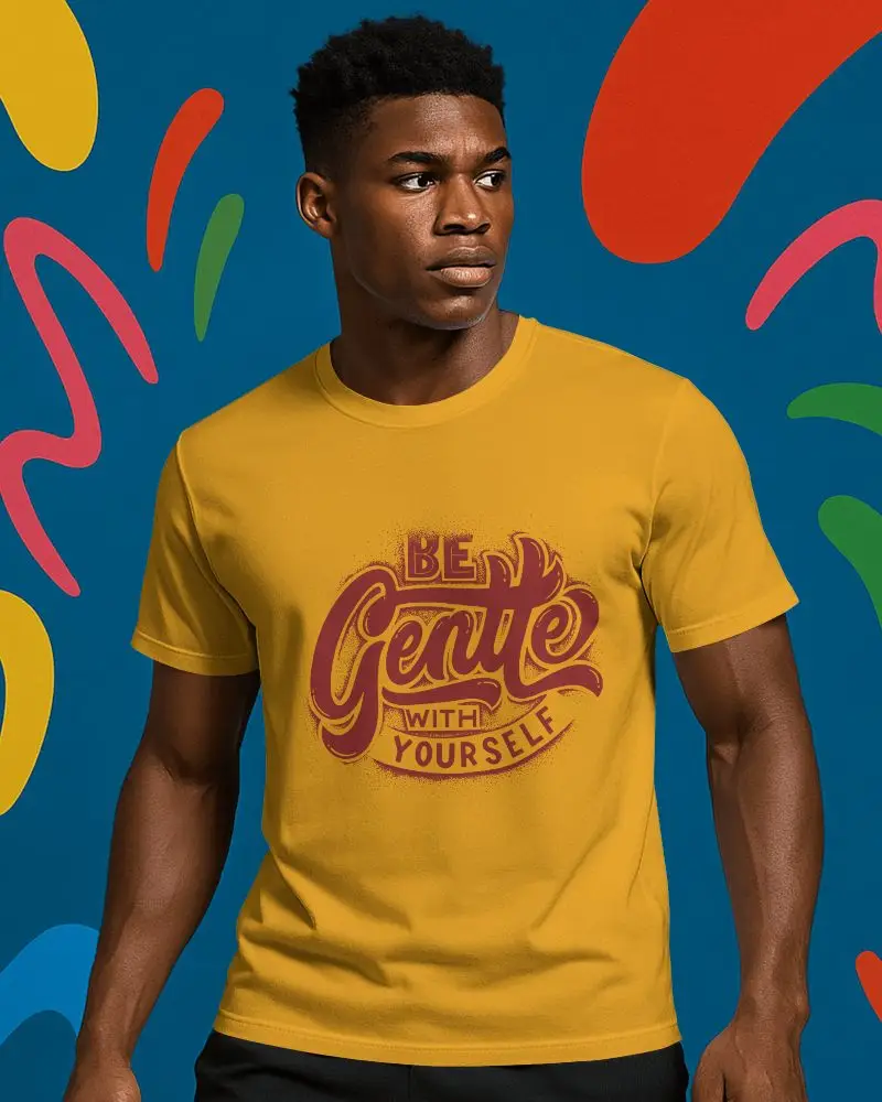 Bold Abstract Background Tshirt Mockup Male Model In Facing Left